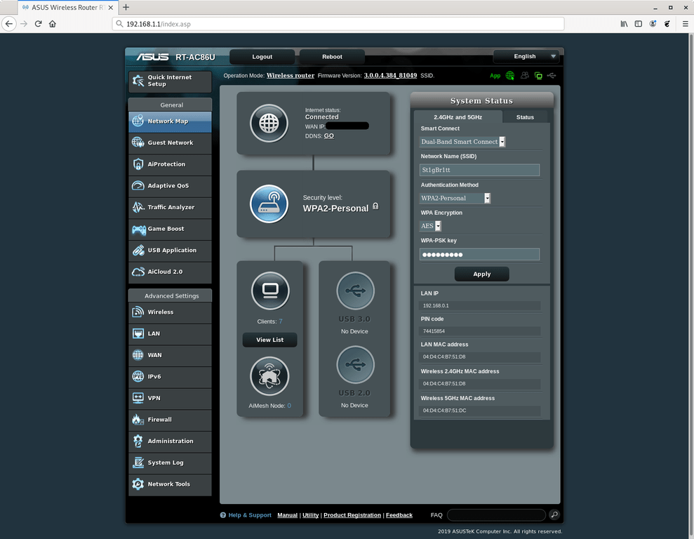 192.168.1.1 – веб-интерфейс маршрутизатора ASUS